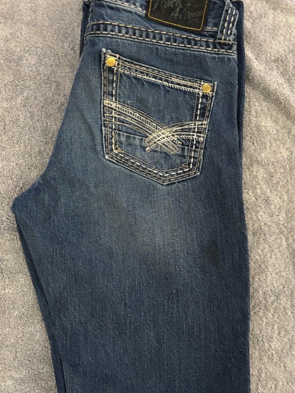 Men's Dark Blue Bootcut Jeans with my Contrast Pocket Stitching